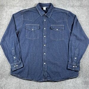 Collections Etc Shirt Men's‎ Large Blue Denim Pearl Snap Western Long Sleeve